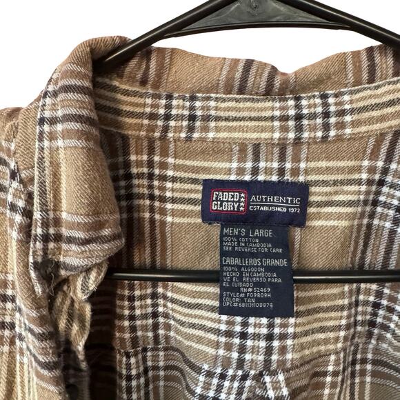Vintage Faded Glory Flannel Shirt Mens L Brown Plaid High Low Hem Y2K Grunge - Picture 10 of 11